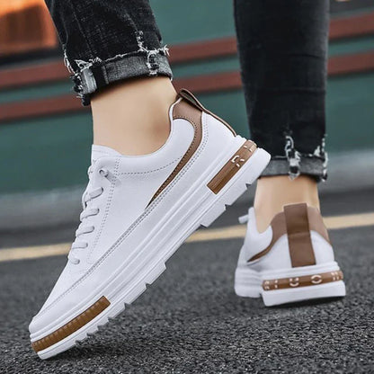 Aichashi Men Casual Shoes Outdoor New Men's Little White Sneakers Simple Breathable Non-slip Walking Shoe Leather Lace-up Platform Shoes