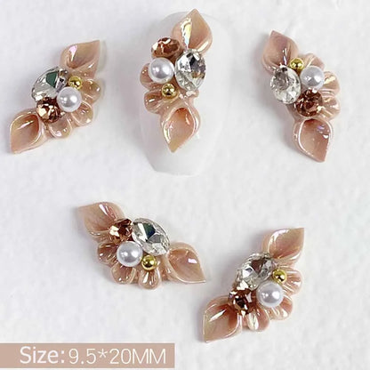 Aichashi 5Pcs Aurora Side Flower Nail Art Charms 3D Acrylic Flowers With Pearl Rhinestone Crystal Nail Art Decoration Nail DIY Accessorie