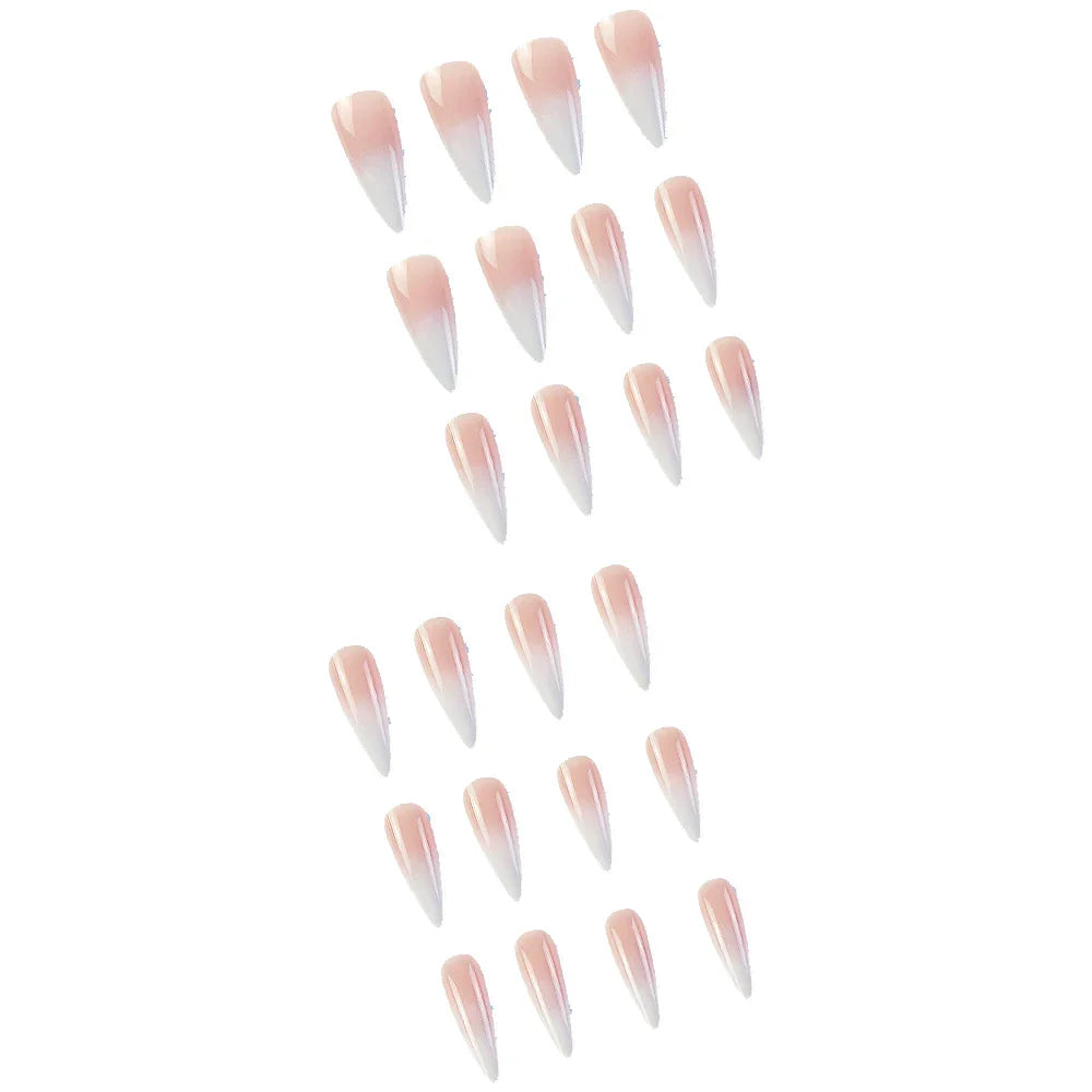 24 Pcs Glossy Long Stiletto Press On Nails Pink And White Gradient Fake Nails  Artificial Finger Reusable False Nails For Women