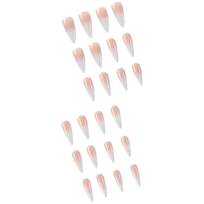 24 Pcs Glossy Long Stiletto Press On Nails Pink And White Gradient Fake Nails  Artificial Finger Reusable False Nails For Women