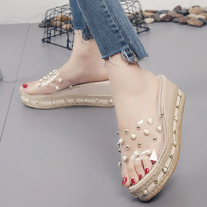 Aichashi Elegant Women's Sandals Candy Slippers Transparent Platform Sandal Slip-On Pearl Beach Wedges Jelly Shoes Clear Sandals Women