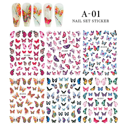 Aichashi 6sheet/set 3D Laser Butterfly Stickers For Nails DIY Gilding Slider Wraps Adheisve Nail Art Stickers Decals Manicure Charms