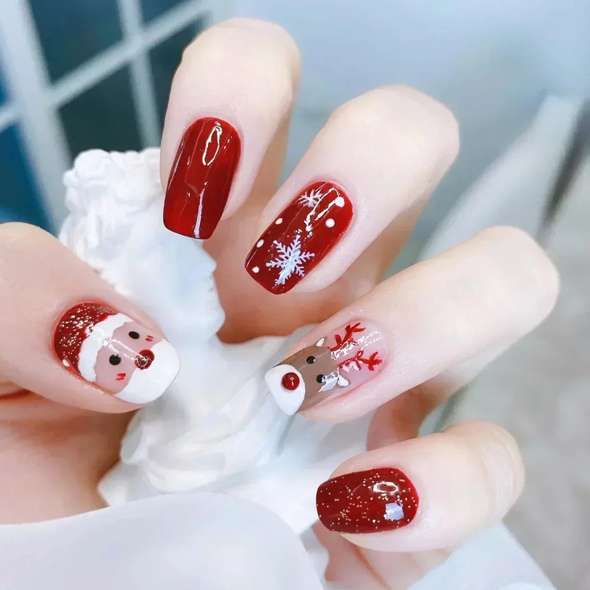 24pcs detachable cat eyes red wine false nails with glue full cover ballet square almond shiny acrylic press on fake nails tips