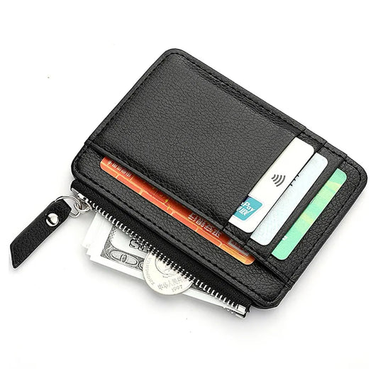 Aichashi Mini Credit Card Wallet Id Card Holder Men's Small Wallet Thin Sleeve Zipper Short Coin Wallet