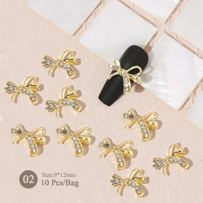 Aichashi 10pcs/bag Butterfly Shaped Nail Rhinestone Star Flower Nail Charm Silver Gold Alloy Nail Pearl Jewelry Accessories Nail Supplies