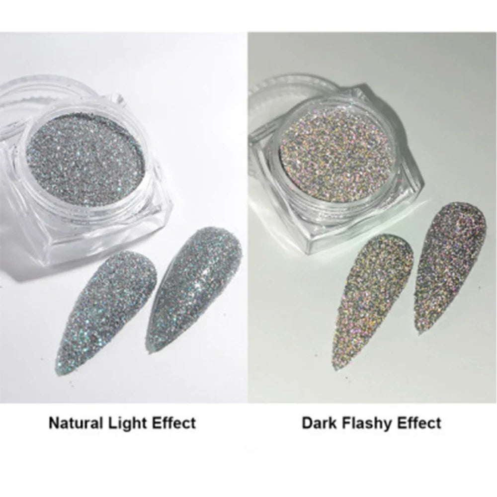 1Box Unicorn Holographic Nail Powder Silver Glitter Metallic Rub Dust Mirror Pigment Extra Fine Shiny Chrome For DIY Manicure*Y*