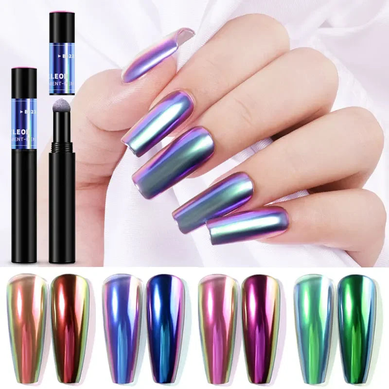 Aichashi 3D Chameleon Nail Glitter Powder Air Cushion Pen Mirror Effect Nail Dust Chrome Nail Art Pigment Holographic Fast Design Powder