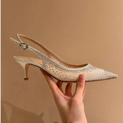 aichashi  -  Luxury Rhinestone High Heels Women Fashion Designer Sandals Party Dress Bridal Shoes Mesh Glitter Pointed Toe Muller Pumps Women