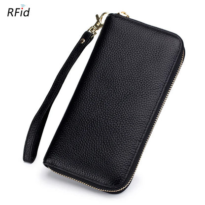 Aichashi Genuine Leather Women Solid Long Wallets Ladies Tassel Design Clutch Female Phone Money Bag Coin Zipper Purse Rfid Card Holder