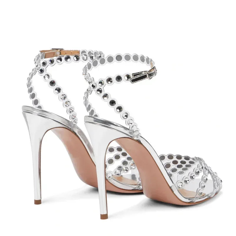 aichashi  -  Luxury Rhinestone High Heels Women Pumps Fish Mouth Sexy Thin Heel Sandals Dress Bridal Shoes Summer Designer Sandalias Mujer