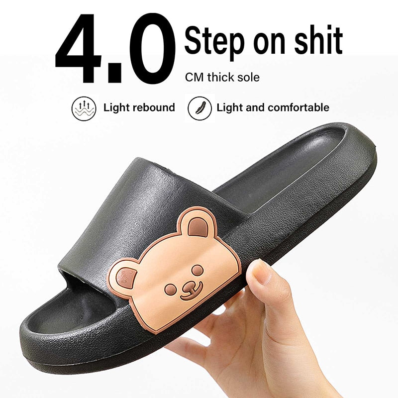 Aichashi Bear Slippers Women Summer Flip Flops Cute Cartoon Shoes For Woman Indoor Outdoor Wear Soft Thick Beach Sandals Couple Slides