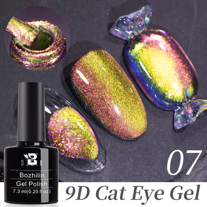 Aichashi 7.5ml Double Light Reflective Magnetic Gel Sparkling Rainbow Soak Off Semi Permanent Nail Art Disco Flashing Cat Eye Gel