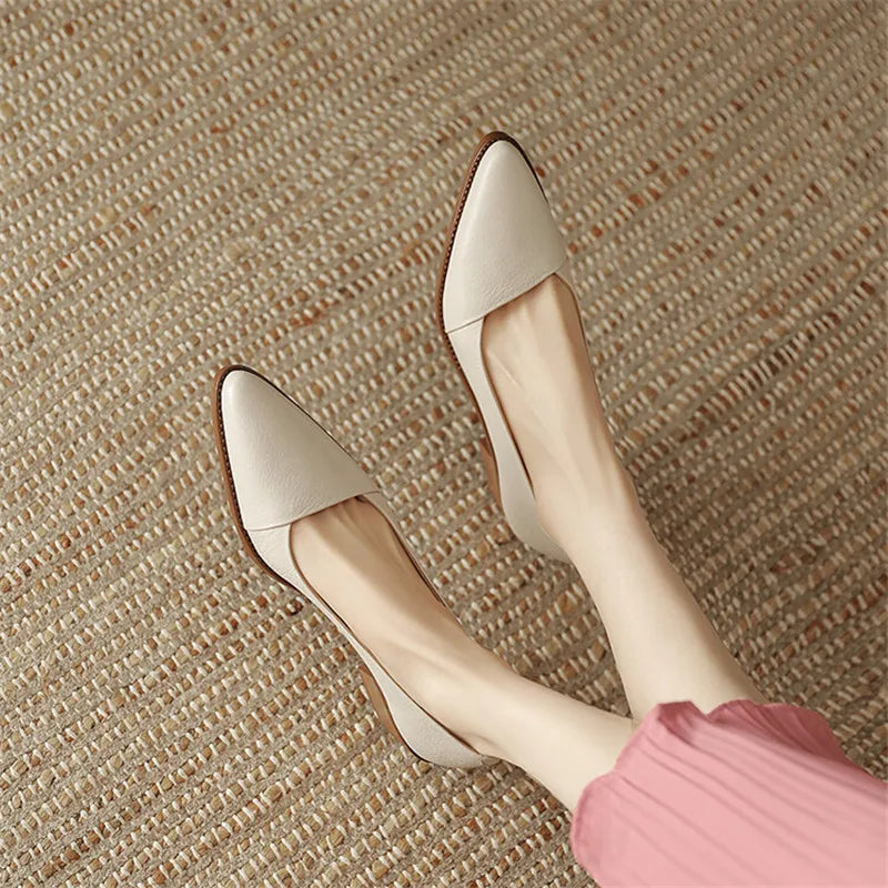 Aichashi New Spring/Summer Women Shoes Pointed Toe Chunky Heel Shoes for Women Handmade Genuine Leather Women Pumps Zapatos De Mujer