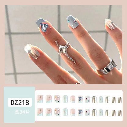 24pcs detachable short press on nails y2k designs fake nails with glue ballet sweet cool girls style artificial false nails tips