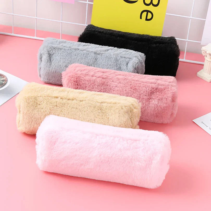 Aichashi BACK TO SCHOOL Pencil Case Black Cute Stationery Winter Pencilcase Trousse Scolaire Plush Pen Case Kalemlik School Supplies Pencil Pouch