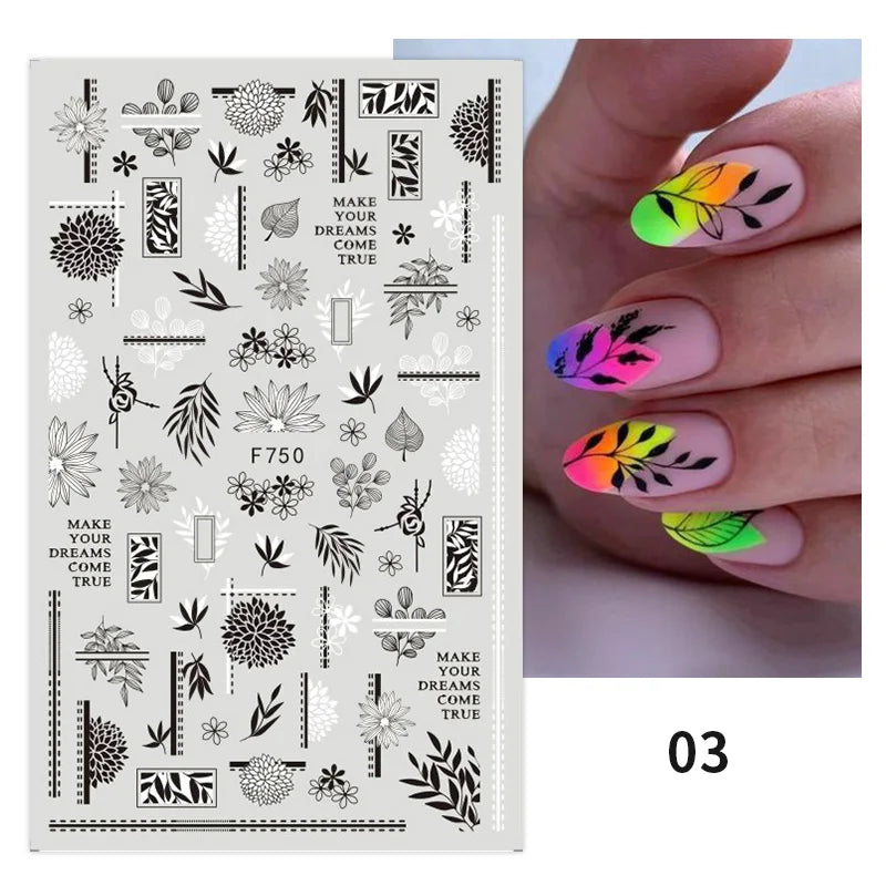 Aichashi 1PCS 3D Black and White Nail Art Stickers Nail Art Decoration Star Moon Butterfly Nail Decal Color Snake Sticker Manicure