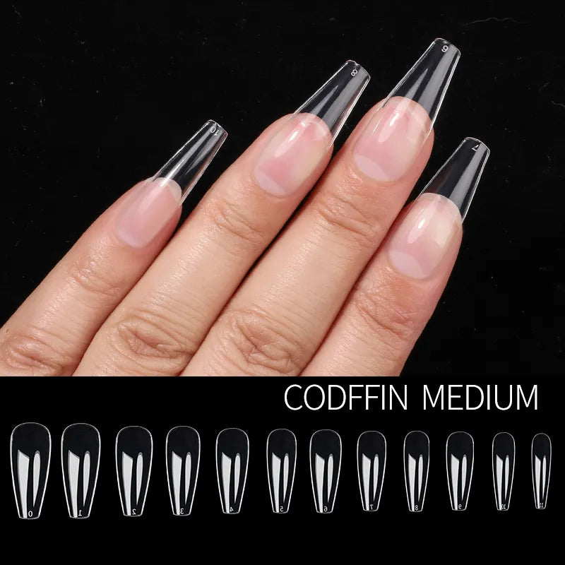 Aichashi Fake Nails False Nail Acrylic American Capsule Gel Shot Artificial Transparent for Frence Fingernails Coffin Full Cover Tips