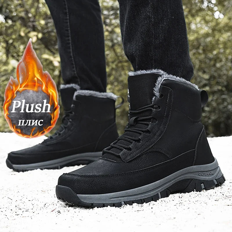 Aichashi New Men Winter Snow Boots For Waterproof Leather Sneakers Super Warm Men's Boots Outdoor Male Hiking Boots Work Shoes Size 39-48