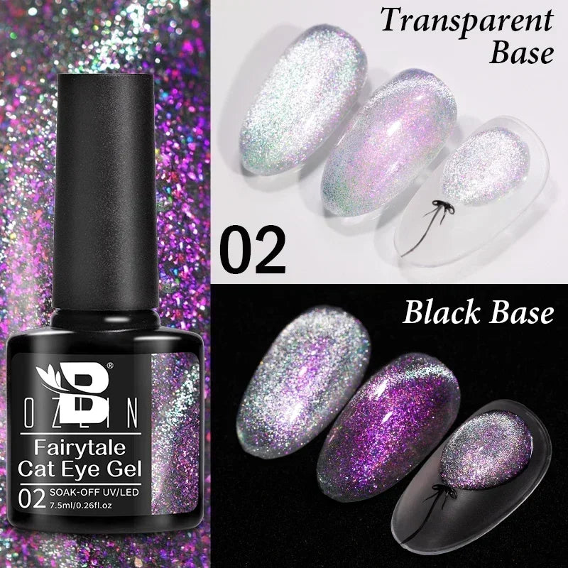 Aichashi 7.5ml Double Light Reflective Magnetic Gel Sparkling Rainbow Soak Off Semi Permanent Nail Art Disco Flashing Cat Eye Gel