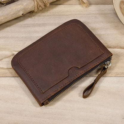 Aichashi Genuine Leather Zipper Coin Wallet Men Wowen Natural Leather Small Short Purse Card Holder Cash Clutch Wallets Key Ring