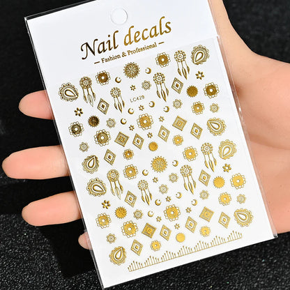 3D Gold Sun/Moon/Star Bronzing Nail Art Sticker 8*10cm Laser Star Moon Design Nail Decal Gold Silver Self-Adhesive Slider