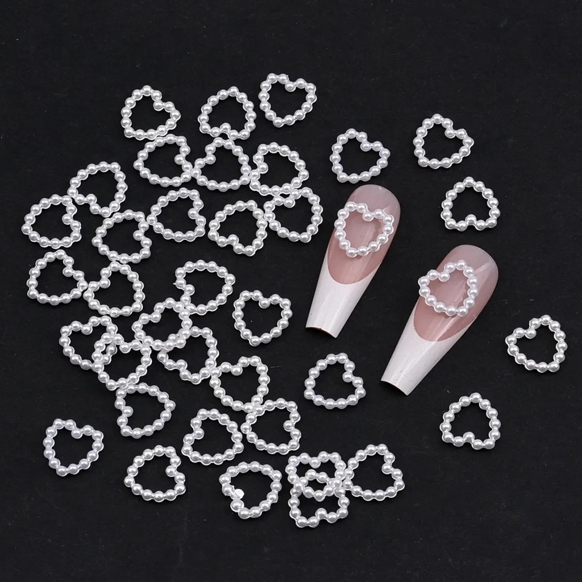 Aichashi 100pcs White Purple Pink Heart Pearl Nail Decoration Hollow Charms Bulk 3D Nail Art Accessories For Women Girl Nails