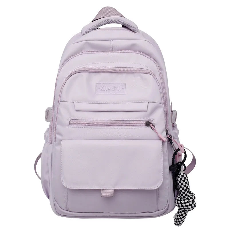 aichashi Simple Student Bag Solid Color Schoolbag Youth Large Capacity Travel Backpack High Quality Canvas Schoolbag Fashion Bag