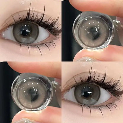 Aichashi 2PCS Korea Colored Contact Lenses Myopia Degree -0.00 to -8.00 Gray Eyes Beauty Pupil Brown Makeup Lens