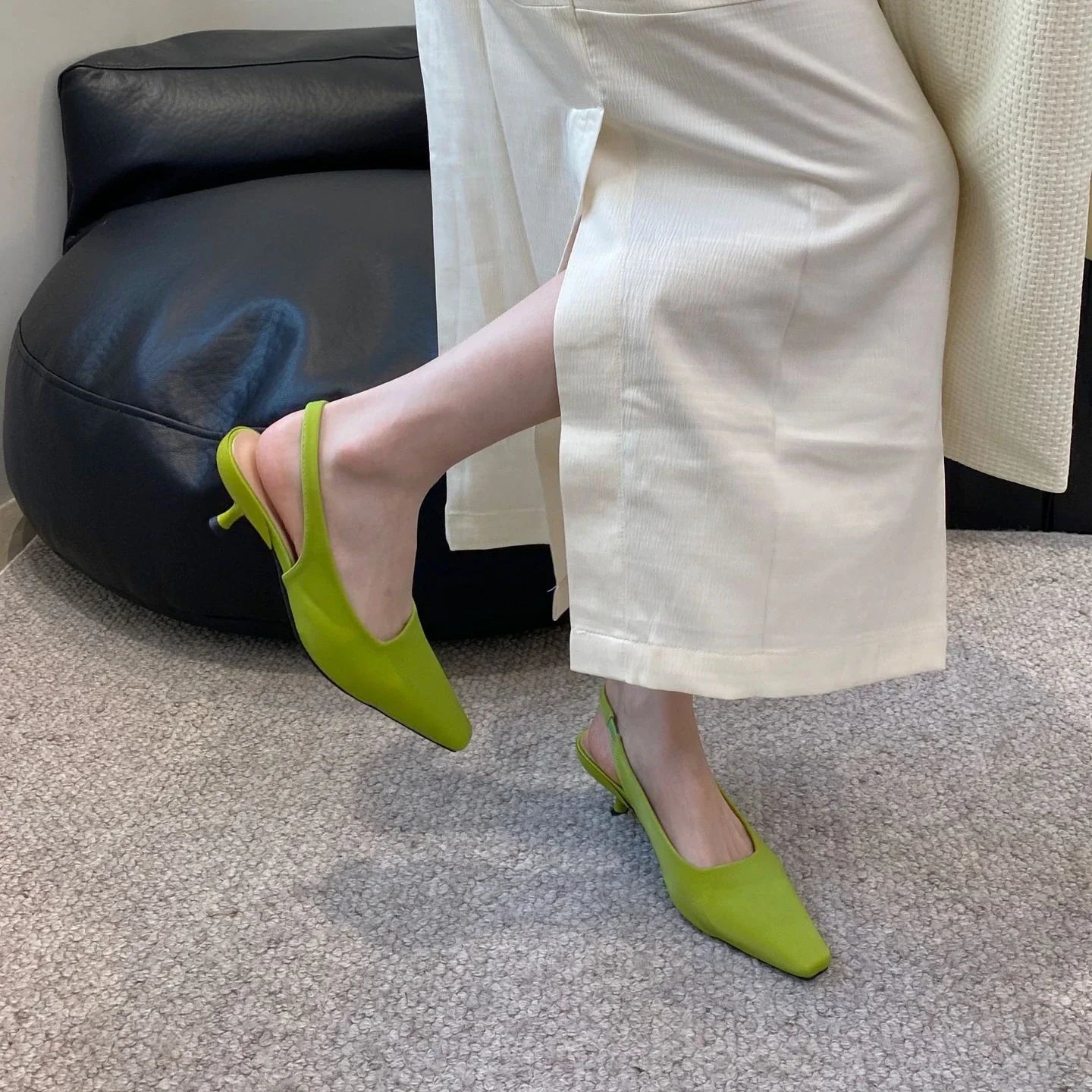 aichashi  -  Silk Pumps Women Low Heel Square Head Elegant High Heels Comfy Office Women Mueller Shoes Summer Slingback Sandals Female