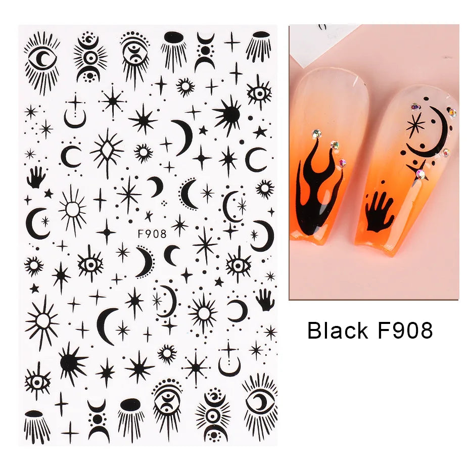 Aichashi 1PCS 3D Black and White Nail Art Stickers Nail Art Decoration Star Moon Butterfly Nail Decal Color Snake Sticker Manicure