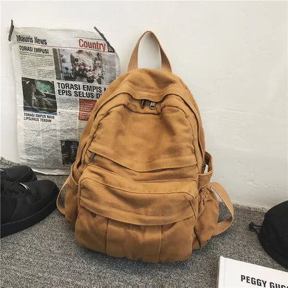 aichashi Solid Color Backpack Women Canvas School Bags For Teenage Girls Casual Travel Backpack Female Student School Backpack BACK TO SCHOOL