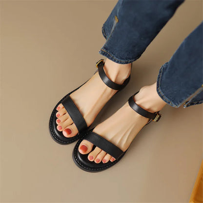 Aichashi New Summer Sandals Women Shoes Open Toe Chunky Heels Sandals for Women Handmade Versatile Low Heel Sandals Shoes Zapatos Mujer