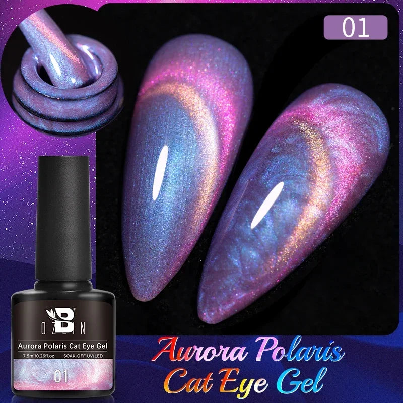 Aichashi 7.5ml Double Light Reflective Magnetic Gel Sparkling Rainbow Soak Off Semi Permanent Nail Art Disco Flashing Cat Eye Gel