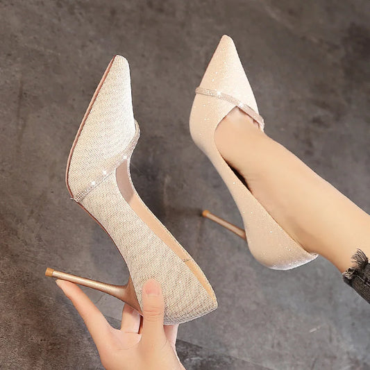 Aichashi High Heels Women with New Spring and Autumn Pointy Women's Shoes Dress Wedding Shoes Temperament Banquet Single Shoes