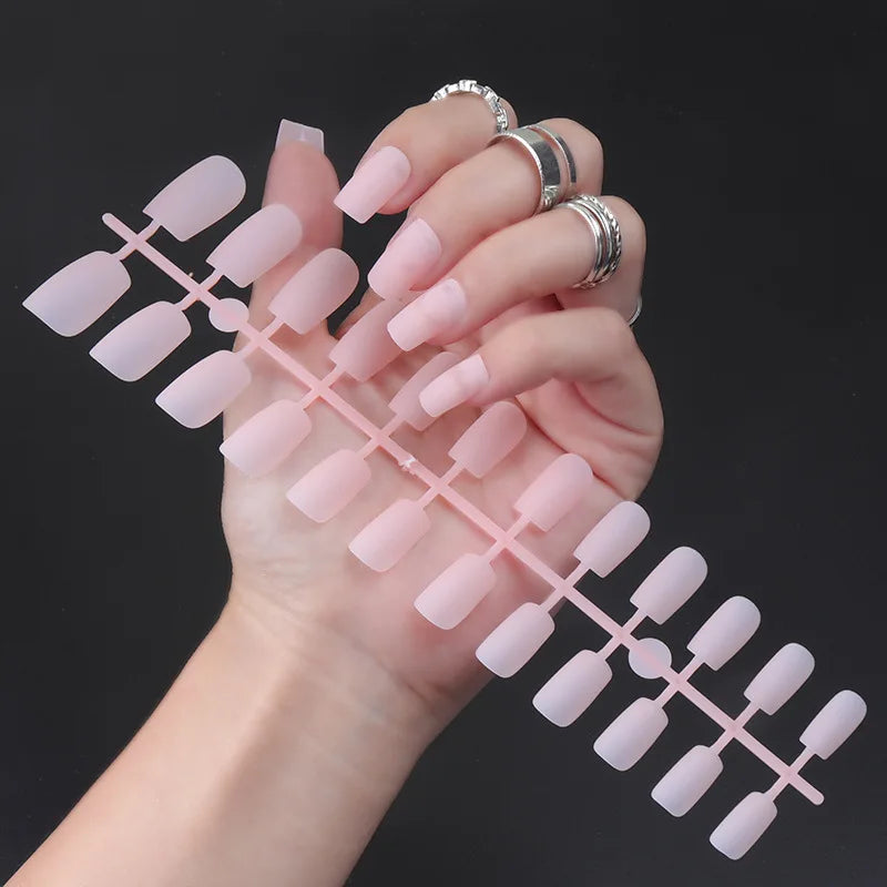 Aichashi 24Pcs/Set Matte False Nails Glue Square Head Frosted Press On Fake Nail Tips Full Cover Artificial Fingernails Ballet Detachable