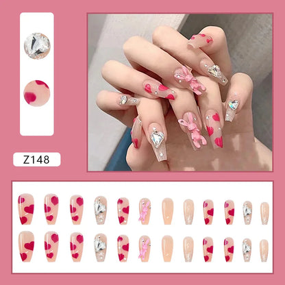 Aichashi Nail Art Fake Nails Long Island Iced Tea Wearing Jiashan Camellia Flower 3D Light Change Love Girl Blush Wearing Press on Nails