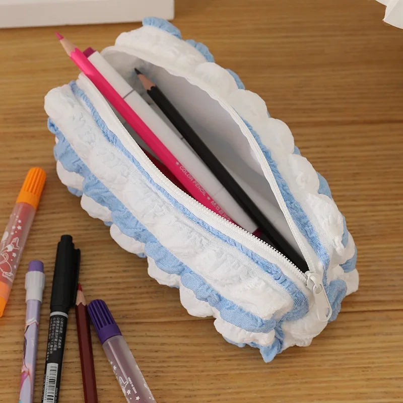 Aichashi Big Capacity Soft Pencil Case Simple Pure Color Pen Bag Kawaii Cloud Bubble Pouch for Girls School Supplies Stationery