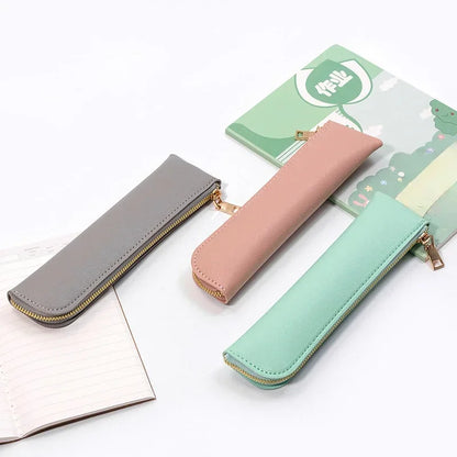 Aichashi BACK TO SCHOOL 1PC PU Leather Small Pen Bag Mini Pen Sleeve Zipper Pencil Pouch Stationery Fountain Pen Holder Case Student School Supplies