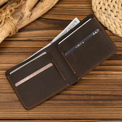 Aichashi Handmade Vintage Crazy horse Leather Wallet Men Genuine Leather Short Wallet Slim Coin Purse Male Money Clips Money bag