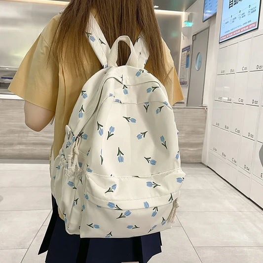 Aichashi BACK TO SCHOOL Japanese Style Fresh Floral Women's Middle School Bag Lightweight Nylon High School Big Student Bookbag Sweet Girlish Design