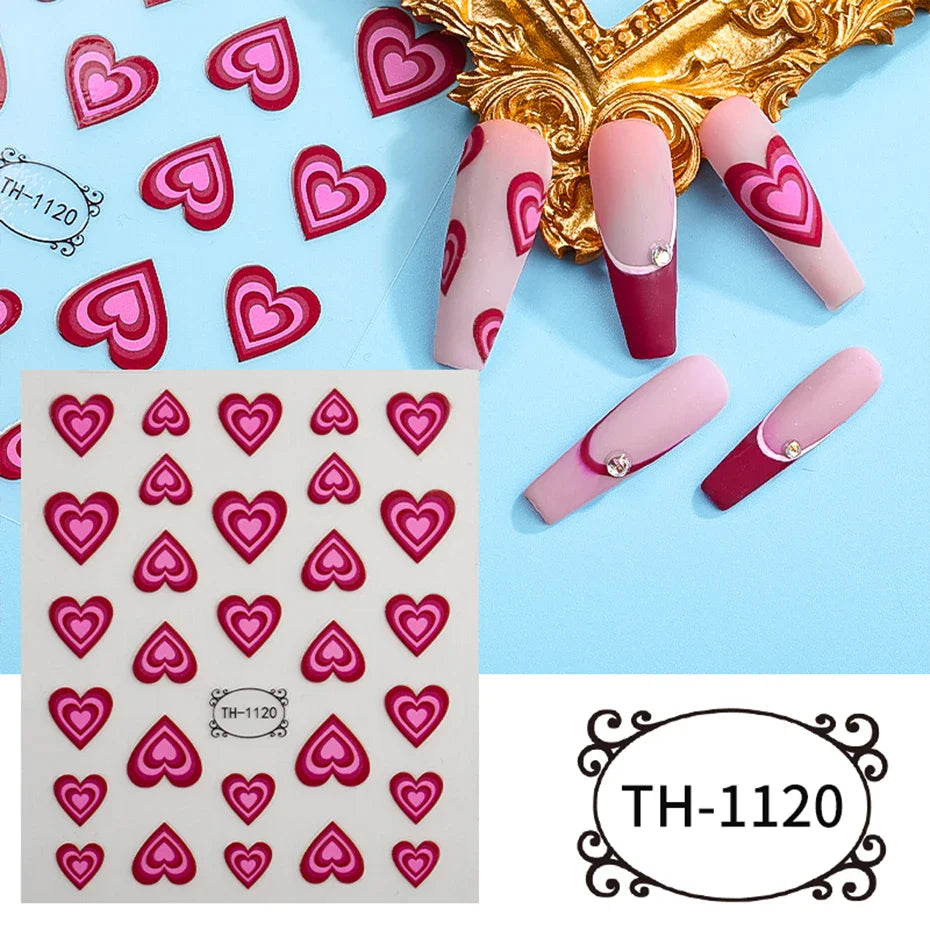 Aichashi Heart Nail Sticker 3D Comic Cartoon Colorful Heart Star Sliders Cute Nail Design Korean Style Translucent Gel Polish Wraps Decal