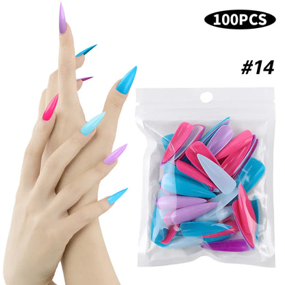 100pcs Natural Fake Nails Solid Color False Nail Tips Full Coverage Matte Acrylic False Nails Tips DIY Manicure Extension Tools