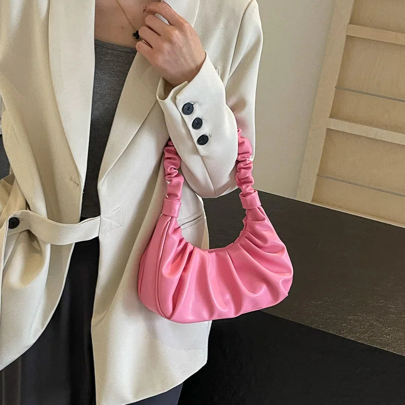 Aichashi Fold Small Underarm Bags for Women 2024 Summer Trend Fashion PU Leather Shoulder Bag Simple Lady Handbags and Purses