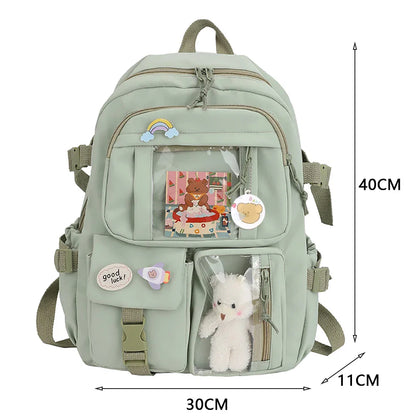 Aichashi Fashion Japanese Nylon Bookbags with Plush Pendant Summer New Student Kawaii Backpack Large Capacity Woman College Rucksack