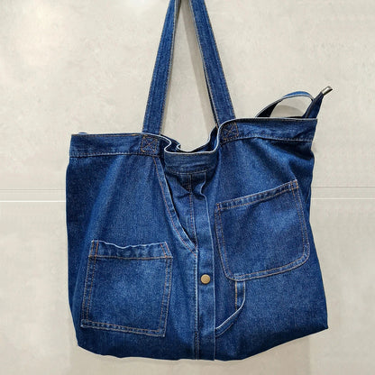 Aichashi BACK TO SCHOOL Denim Shoulder Bags for Women Casual Jeans Bags Designer Tote Crosbody Luxury Handbags Denim Shopping Bag Bolsos Para Mujer