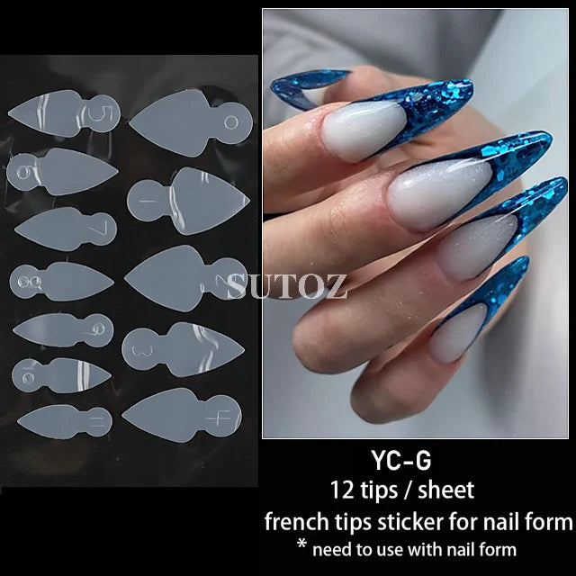 12pcs Dual Nail Forms Reusable Soft Silicone Pads Stencil French Forma Sticker Poly Nail Gel System Extension Nails Mold LEBYC-E