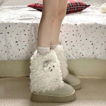 aichashi  -  Winter Warm Plush Women Snow Boots Fashion Cute Short Botas Casual Outdoor Platform Flats Cotton Shoes