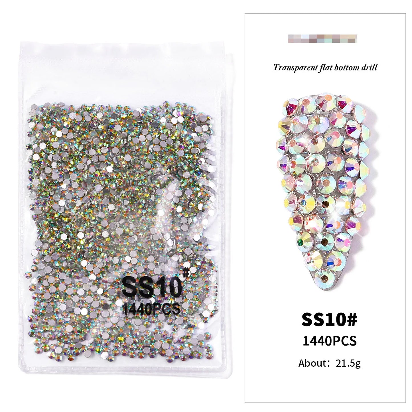 144/288 /1440pcs SS3-SS50 Crystal AB Clear Nail Rhinestones Non Hotfix Flat Back Stones DIY Strass Nail Art Decor Accessories