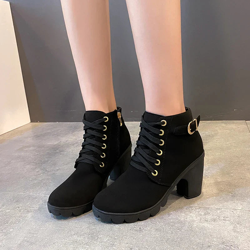 Aichashi New Spring Winter Women Pumps Boots High Quality Lace-up European Ladies Shoes PU High Heels Boots Fast Delivery Platform Boots