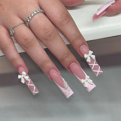 Aichashi 24Pcs Artifical Fake Nails with candy star Designs False Nails Long Coffin Press on Nails Wearable Ballet Fingernaills Nail Tip